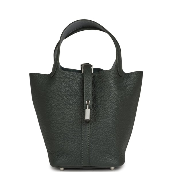Hermes Picotin Lock 18 Eclat Vert Mangrove Clemence, Gris Pantin Swift Palladium Hardware