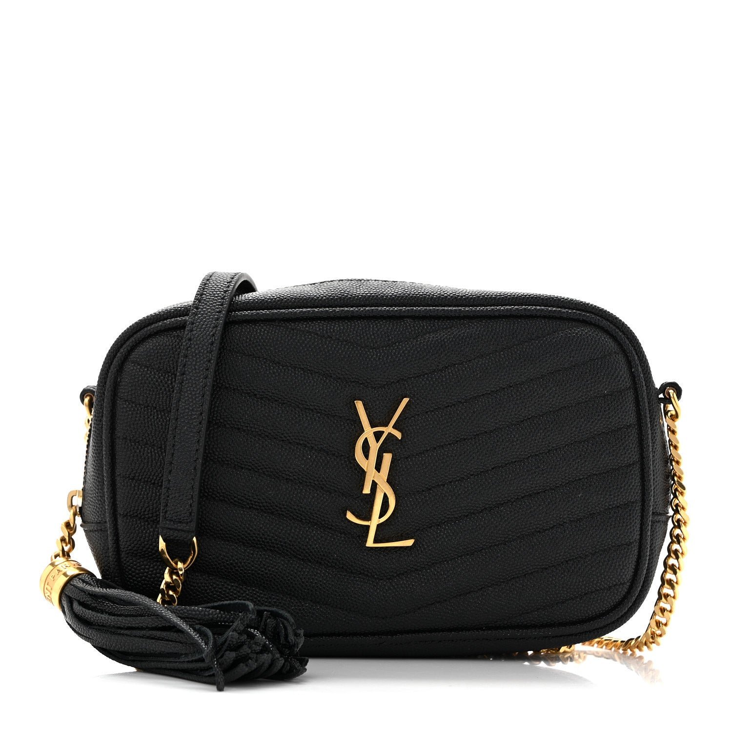 Saint Laurent Grain De Poudre Matelasse Monogram Mini Lou Camera Bag Black