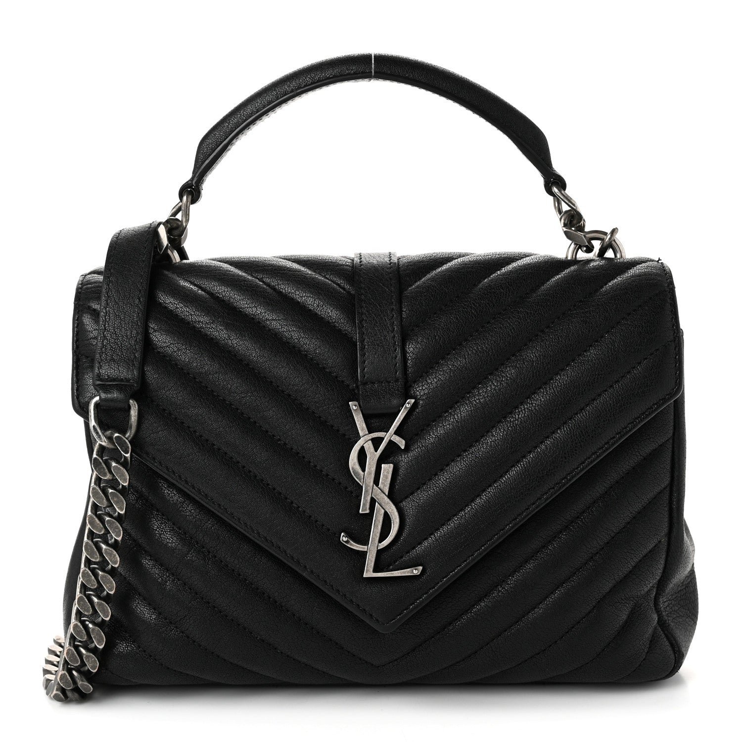 Saint Laurent Sheepskin Matelasse Chevron Monogram Medium College Bag Black