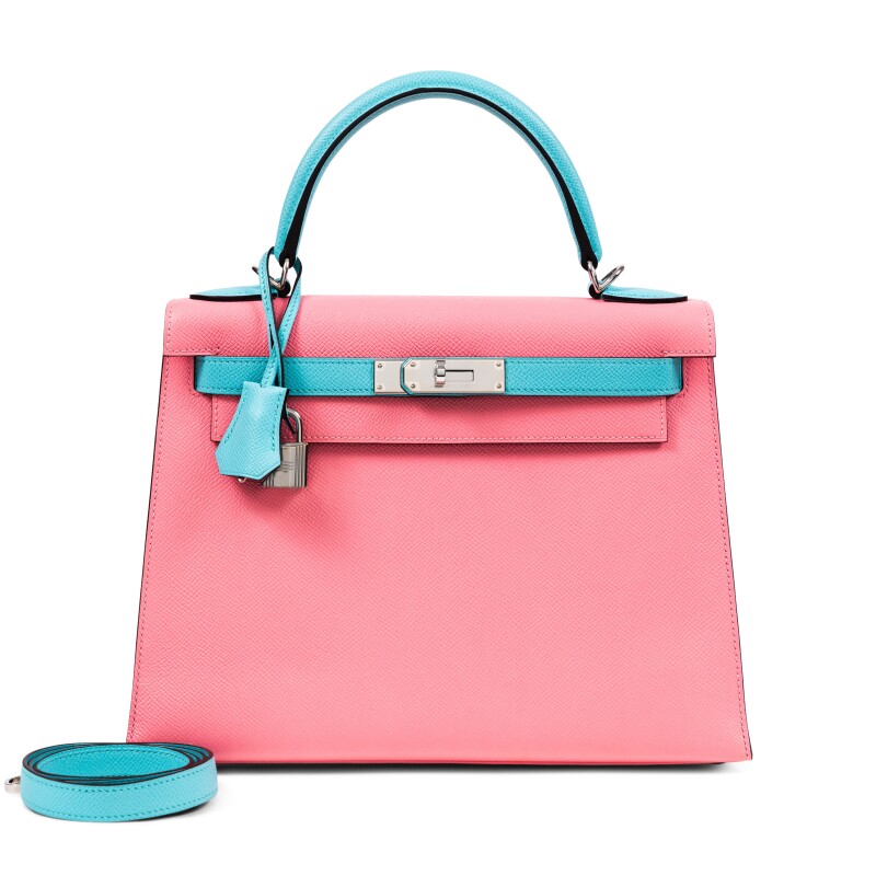 Hermes Rose Confetti and Bleu Atoll Epsom Kelly 28 Sellier HSS Palladium Hardware, 2015
