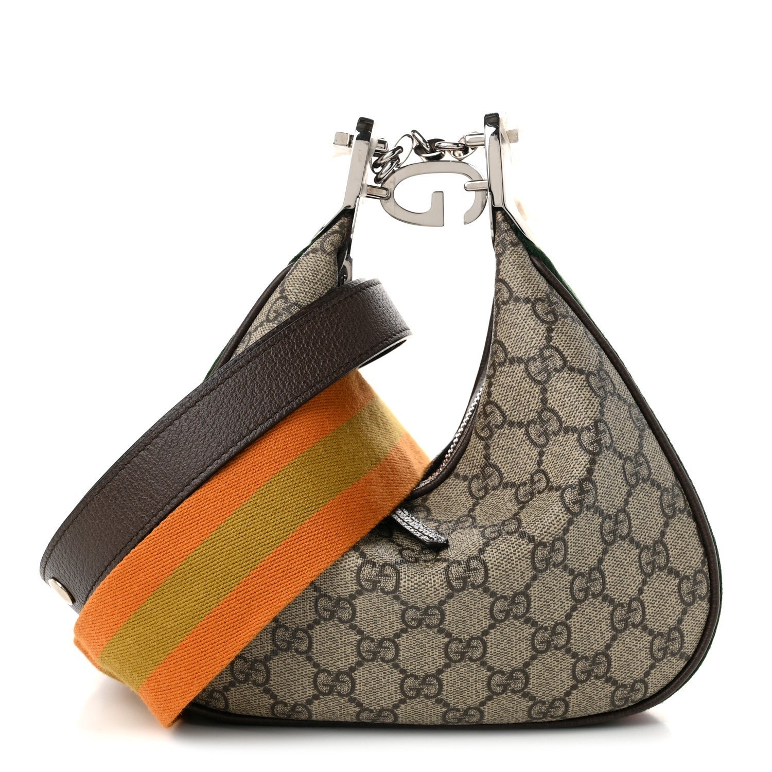 Gucci GG Supreme Monogram Textured Calfskin Web Small Attache Shoulder Bag Beige Ebony New Acero