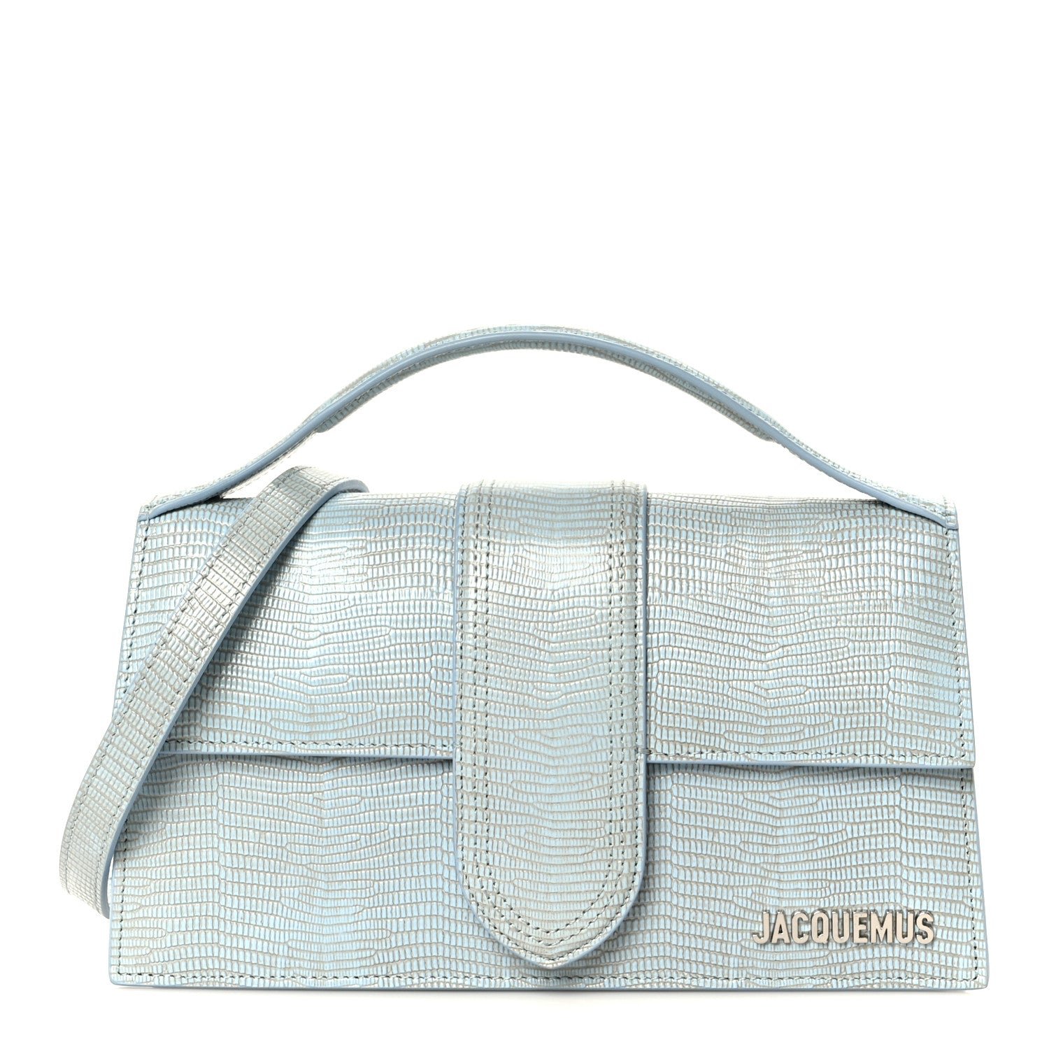 Jacquemus Calfskin Lizard Embossed Le Grand Bambino Light Blue