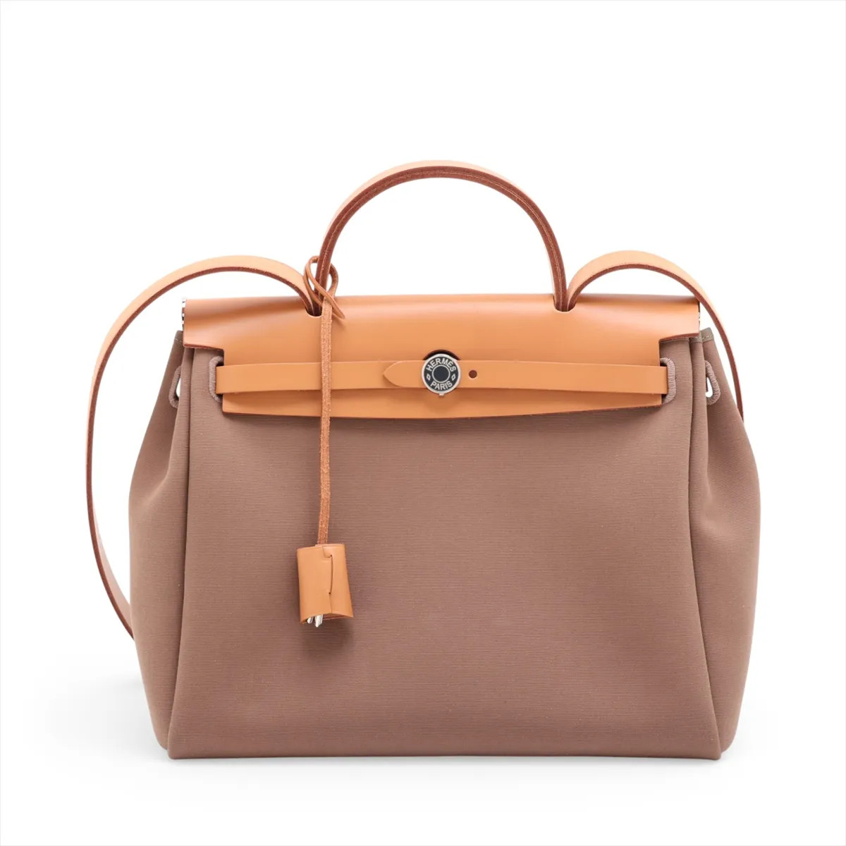 Hermès Herbag Zip PM Toile Officier × Vache Hunter Beige Silver Metal Fittings Z