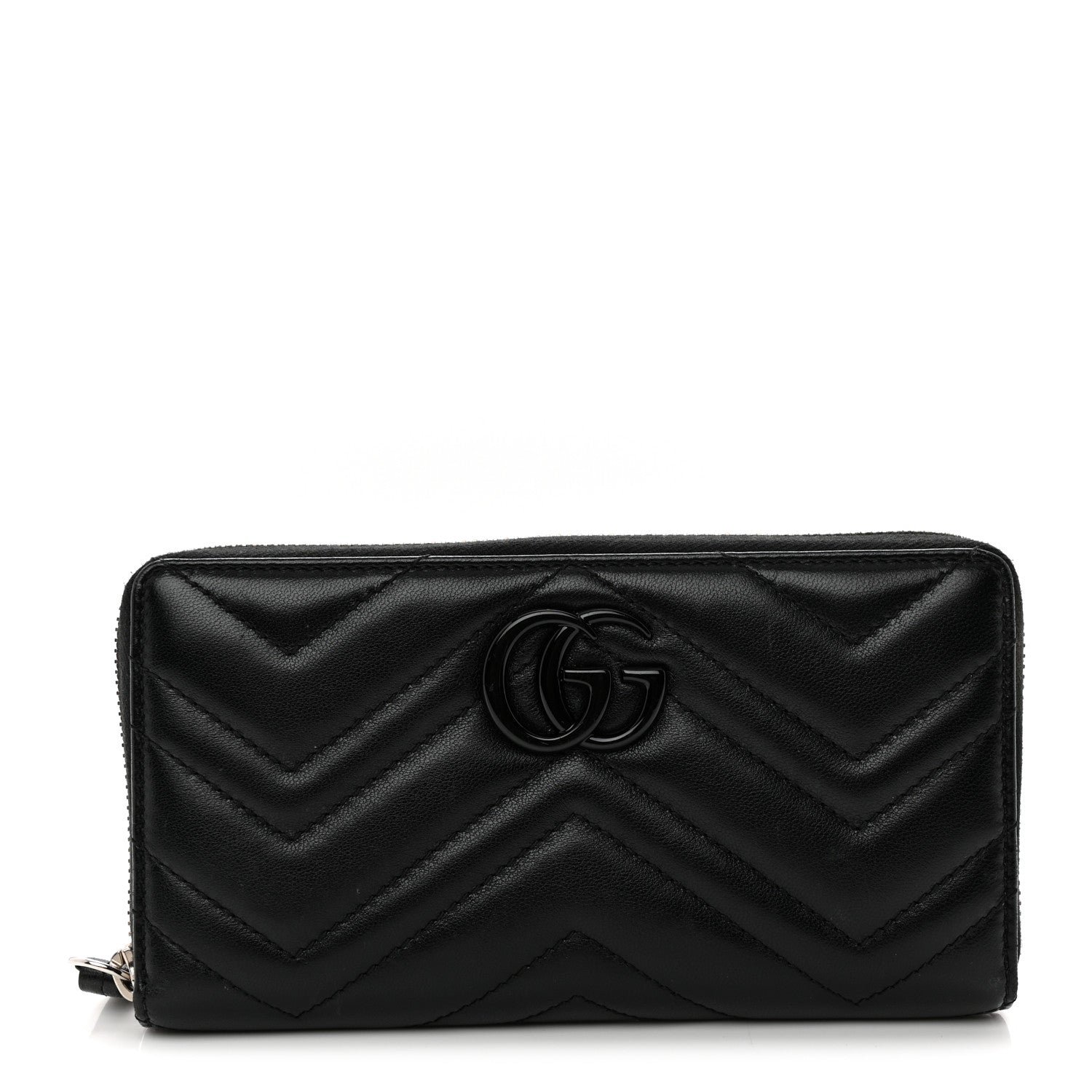 Gucci Calfskin Matelasse Monochrome GG Marmont Zip Around Wallet Black