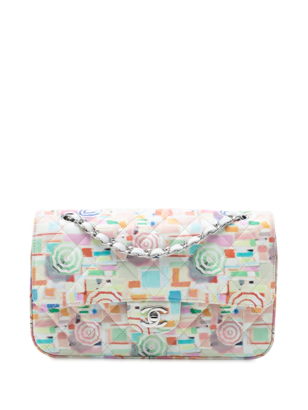 2019 Medium Quilted Printed Leather Umbrella Double Flap shoulder bag