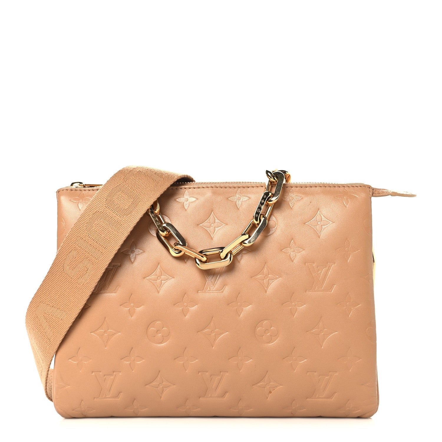 Louis Vuitton Lambskin Embossed Monogram Coussin PM Camel