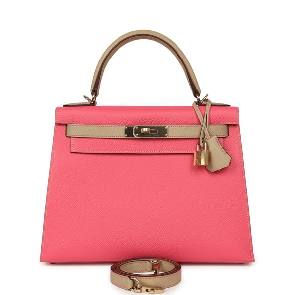 Hermes Special Order (HSS) Kelly Sellier 28 Rose Azalee, Trench Epsom Permabrass Hardware