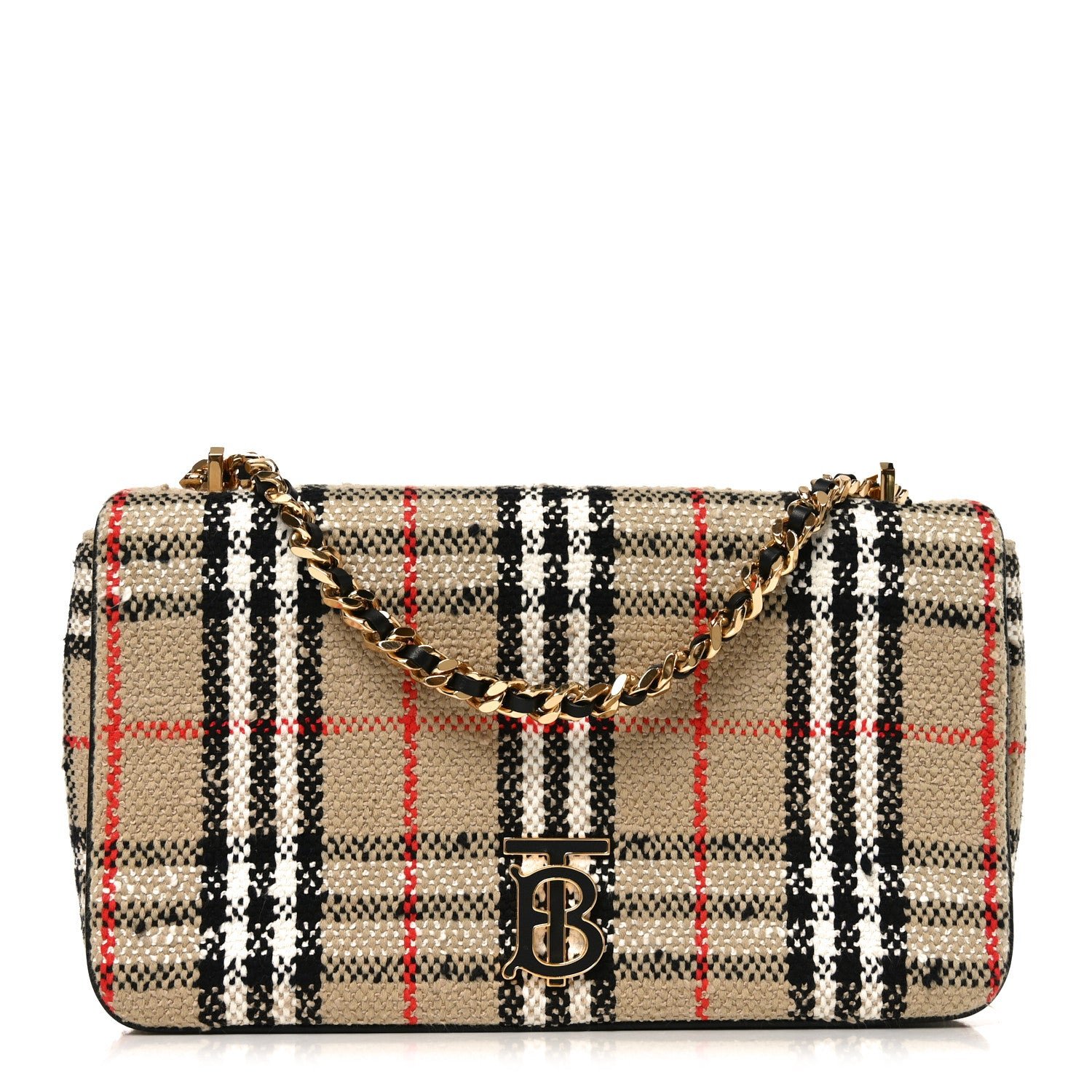 Burberry BURBERRY Calfskin Boucle Check Medium Lola Chain Bag Archive Beige