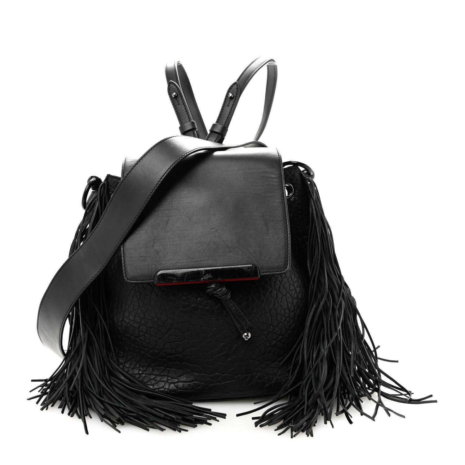 Christian Louboutin Pebbled Calfskin Fringe Lucky L Convertible Backpack Black