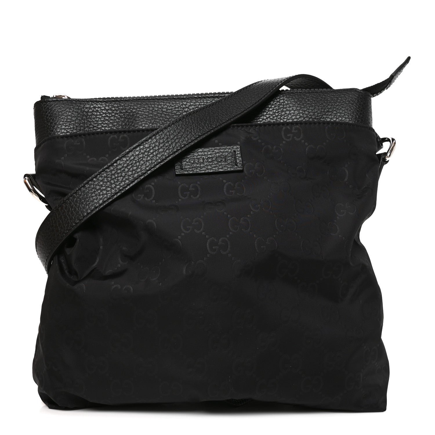 Gucci Nylon Monogram Dollar Calfskin Flat Messenger Bag Black