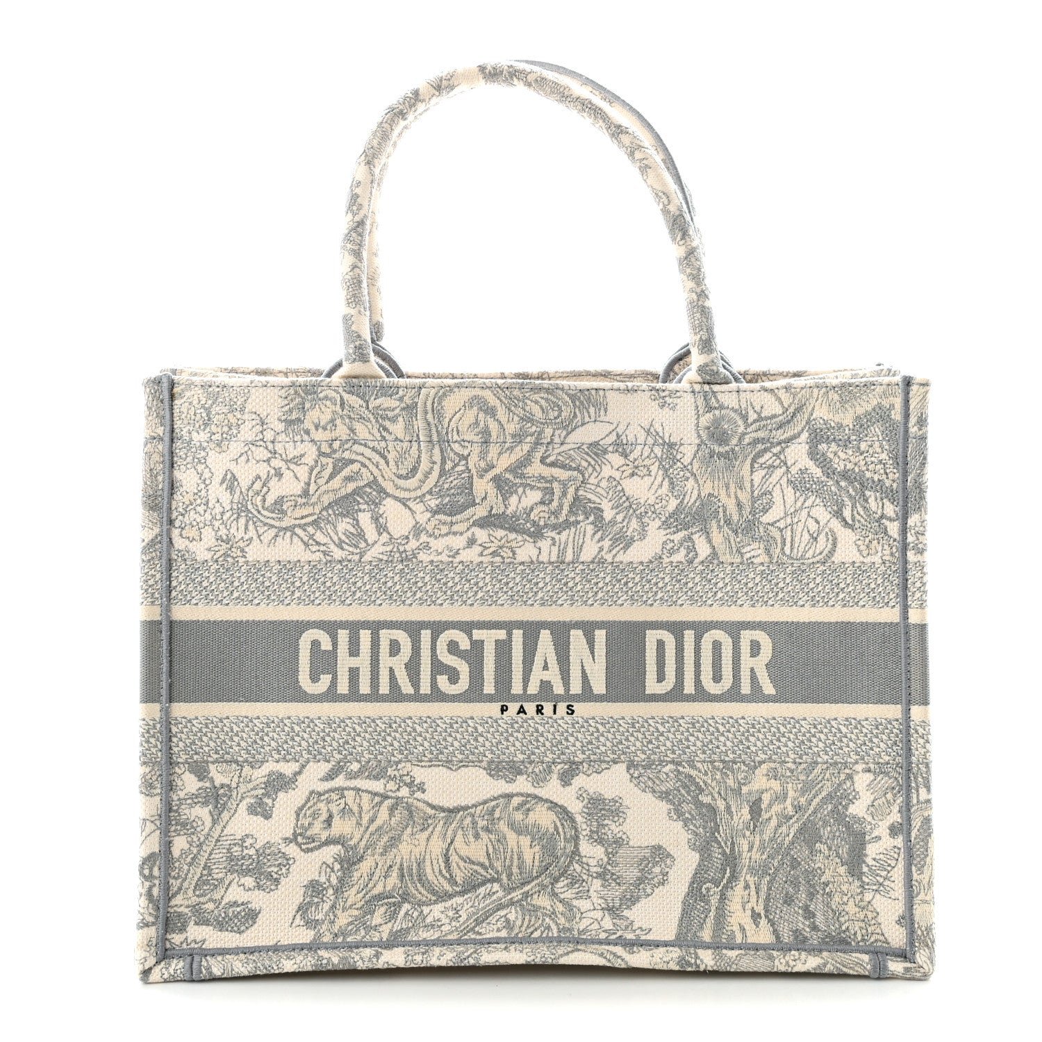 Christian Dior Canvas Embroidered Medium Dioriviera Toile De Jouy Book Tote Gray