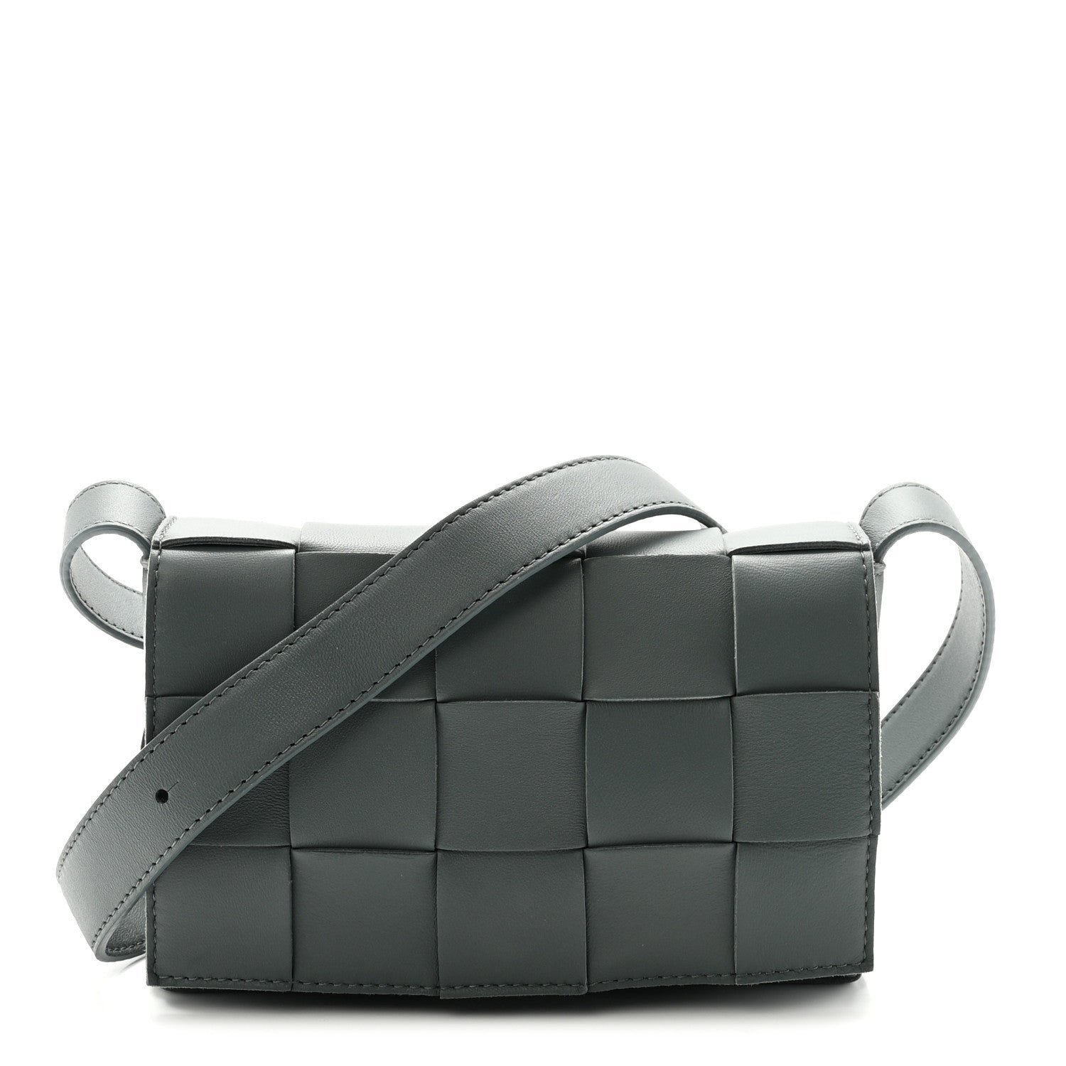 Bottega Veneta Lambskin Maxi Intrecciato Small Cassette Crossbody Bag Thunder