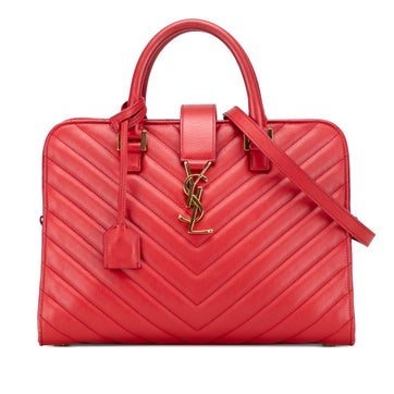 Small Chevron Calfskin Monogram Cabas Satchel