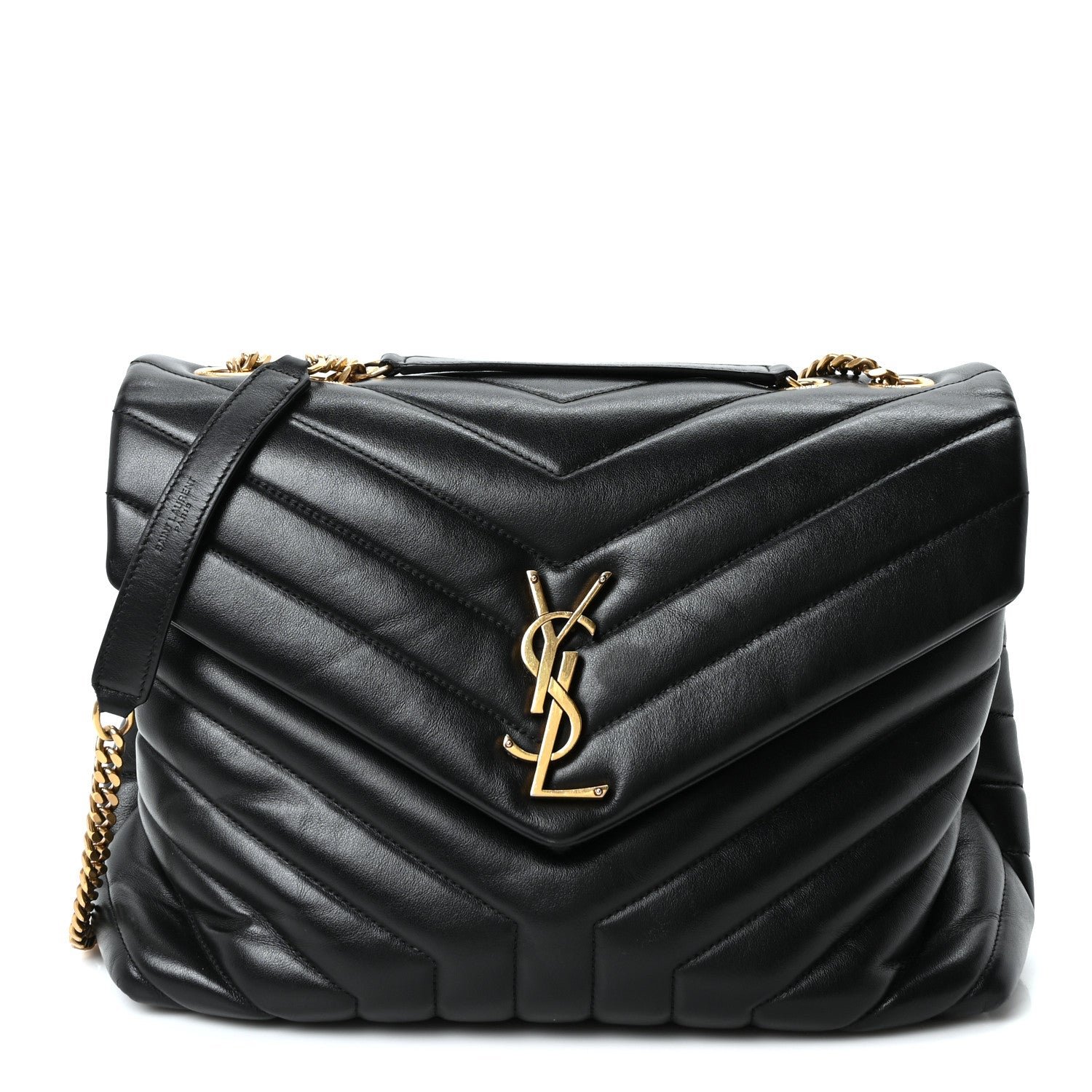 Saint Laurent Calfskin Y Quilted Monogram Medium Loulou Chain Satchel Black