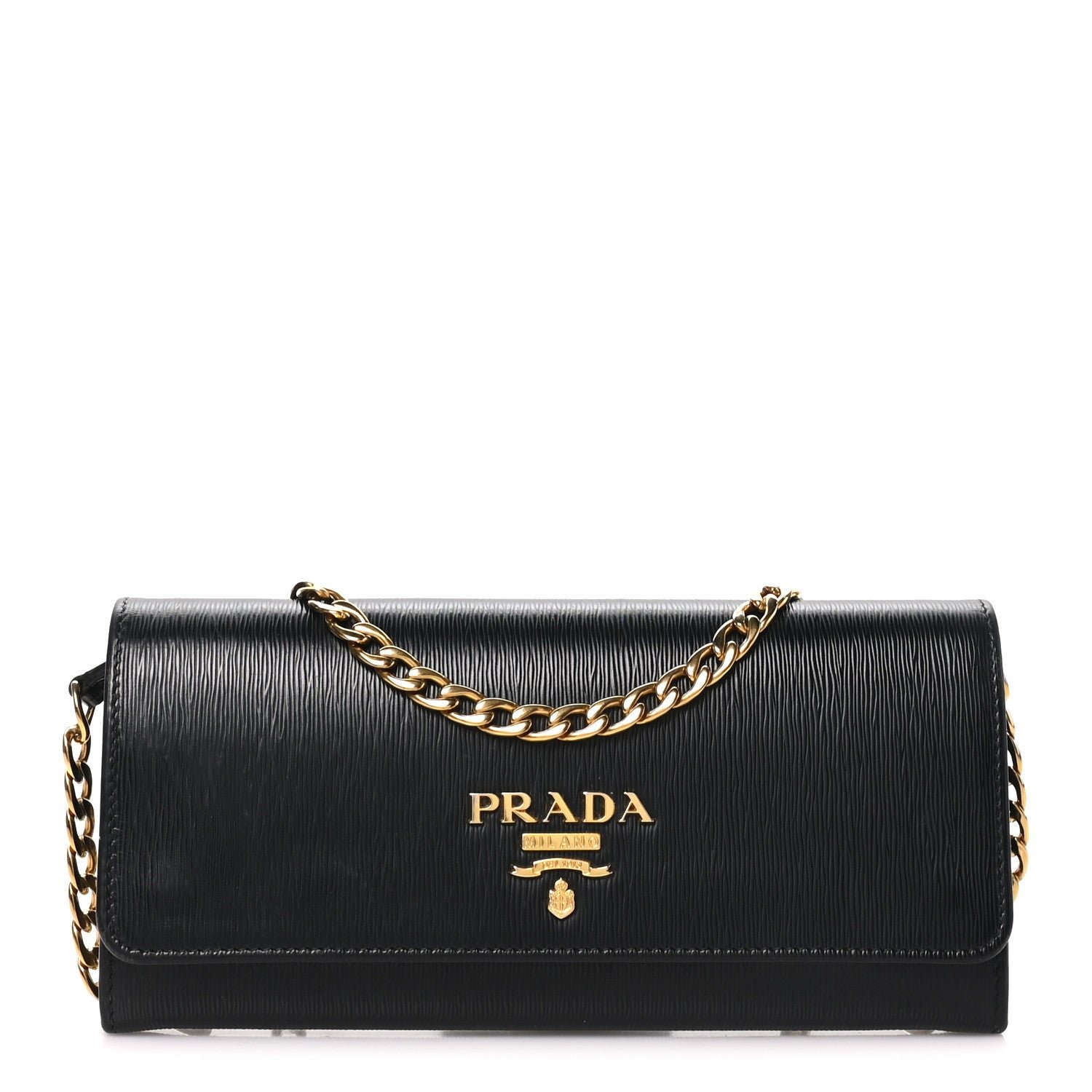 Prada Vitello Move Metal Oro Chain Wallet Black