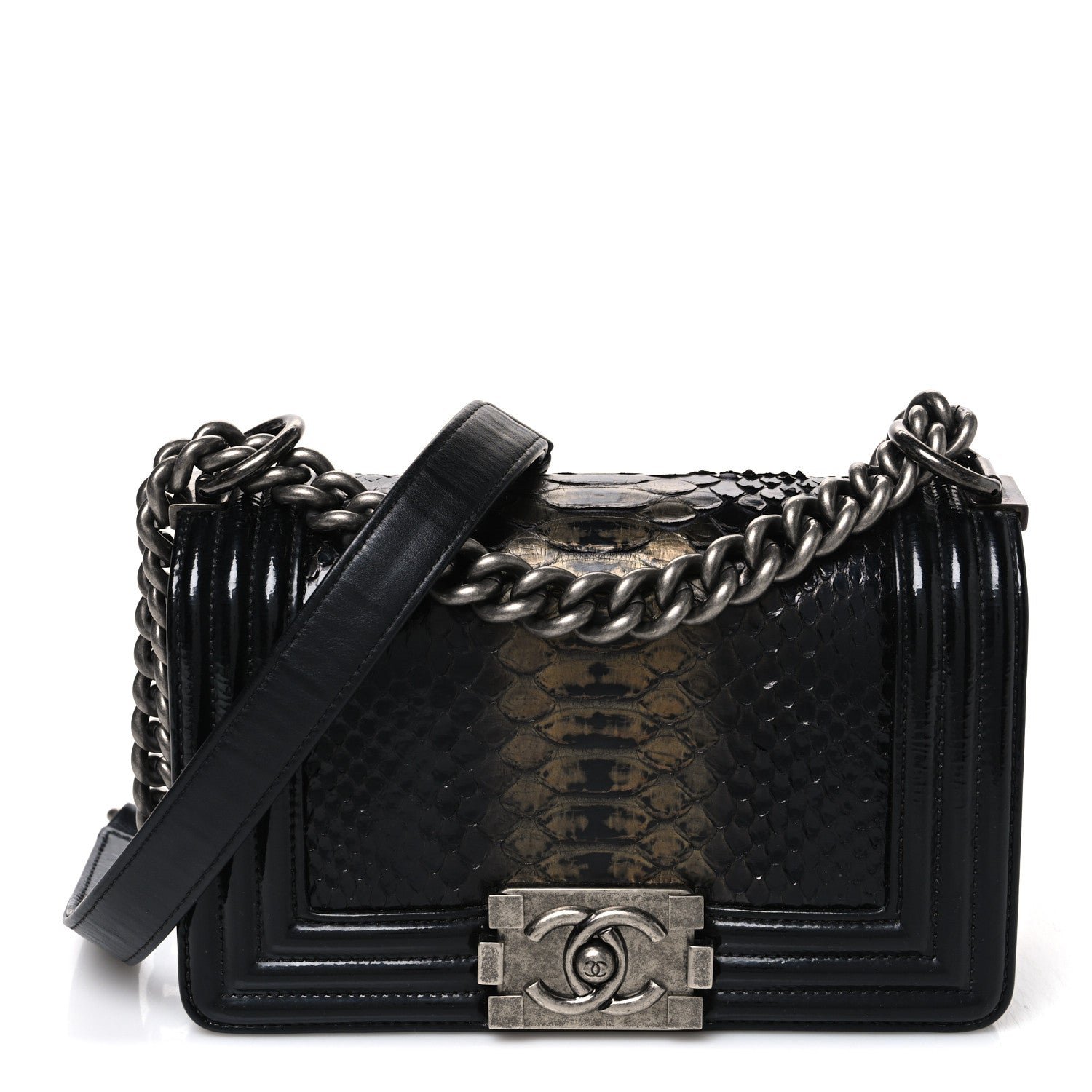 Chanel Patent Calfskin Snakeskin Small Boy Flap Black Silver