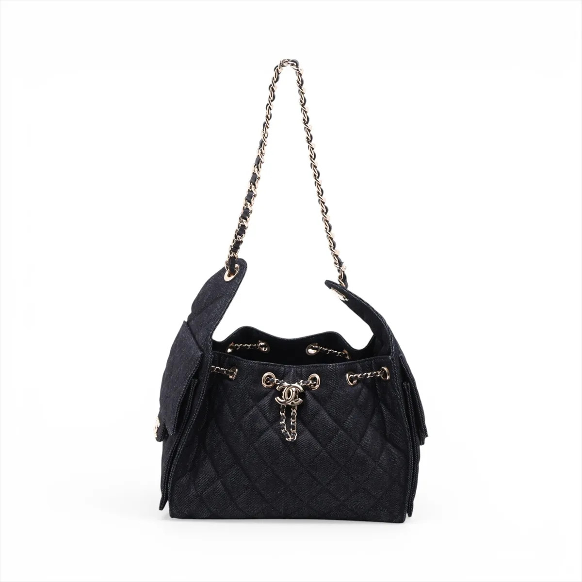Chanel Chanel 25 Small Denim Shoulder bag Black Gold Metal Fittings random plate