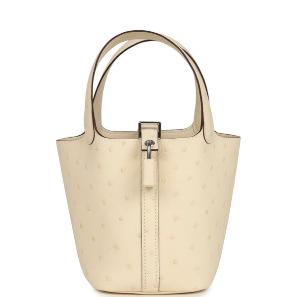 Hermes Hermes Micro Picotin Lock 14 Nata Ostrich Palladium Hardware