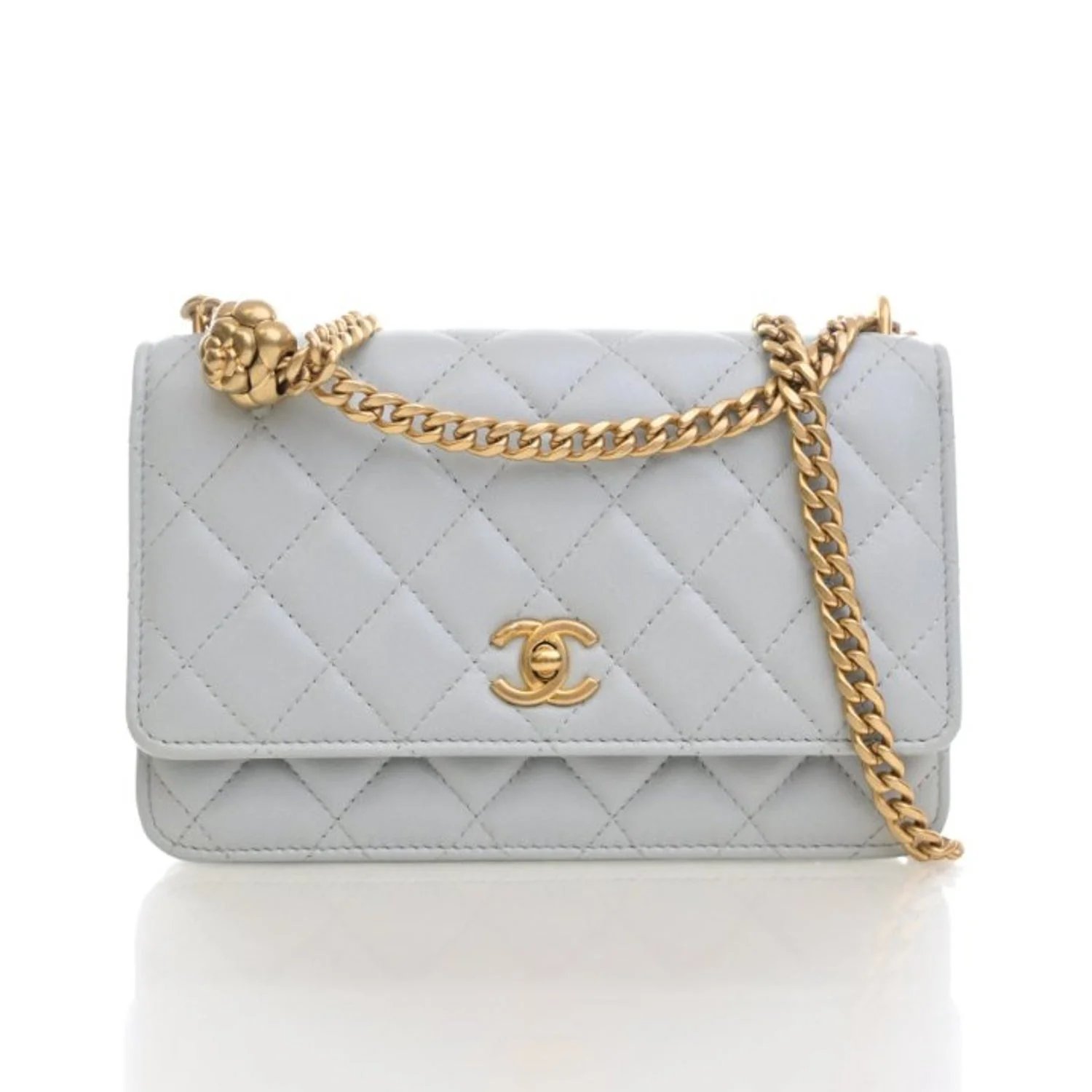 Lambskin Camellia Pearl Crush Wallet On Chain