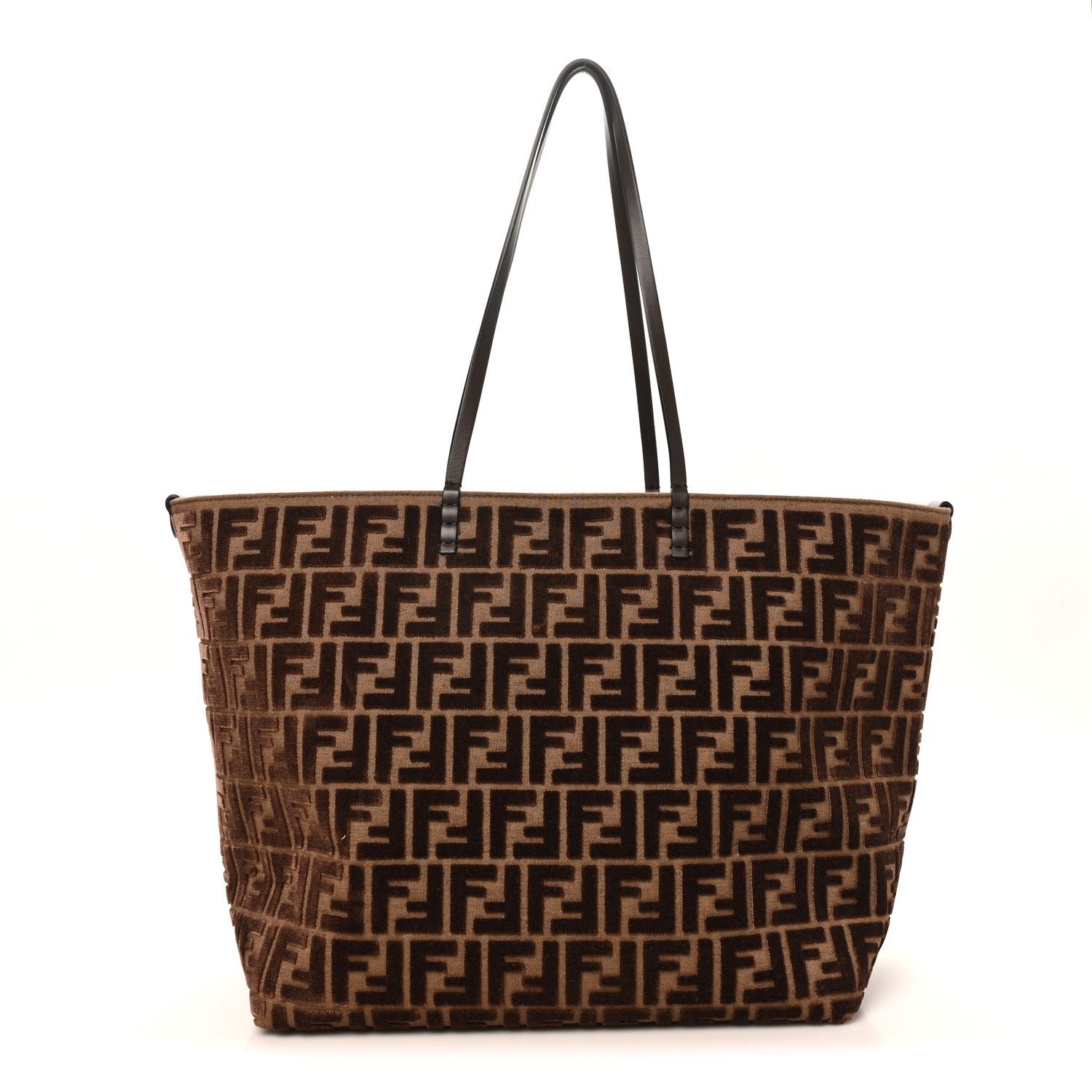 Fendi Fendi Velluto Jacquard Vitello Grace FF Large Reversible Shopping Tote Chocolate