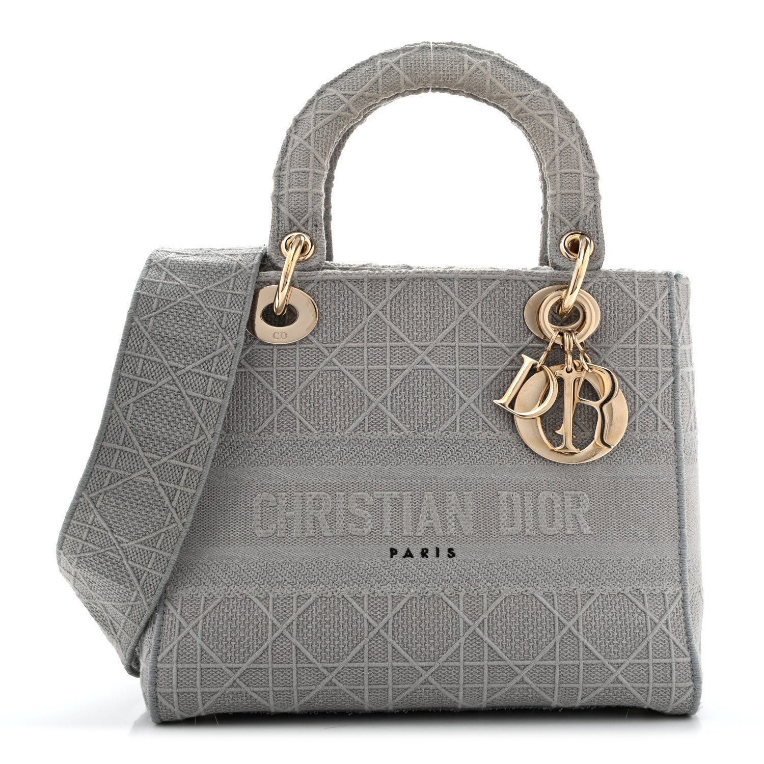 Christian Dior Canvas Embroidered Cannage Medium Lady D-Lite Gray