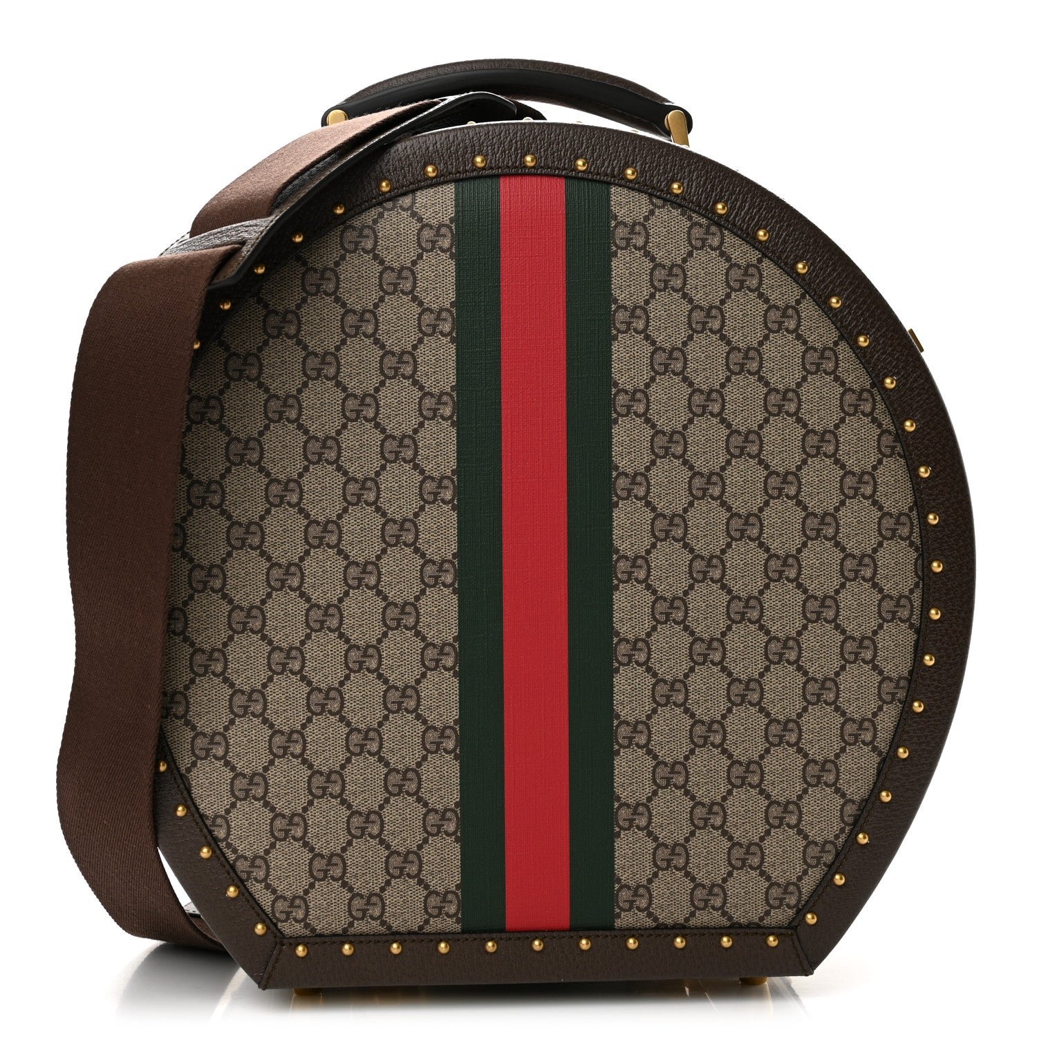 Gucci GG Supreme Monogram Textured Dollar Calfskin Web Small Savoy Hat Box Beige Ebony New Acero