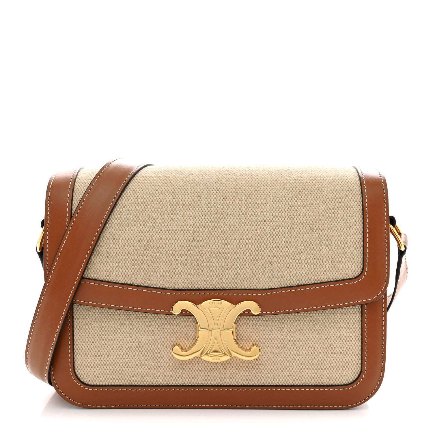 Celine Textile Natural Calfskin Teen Triomphe White Tan