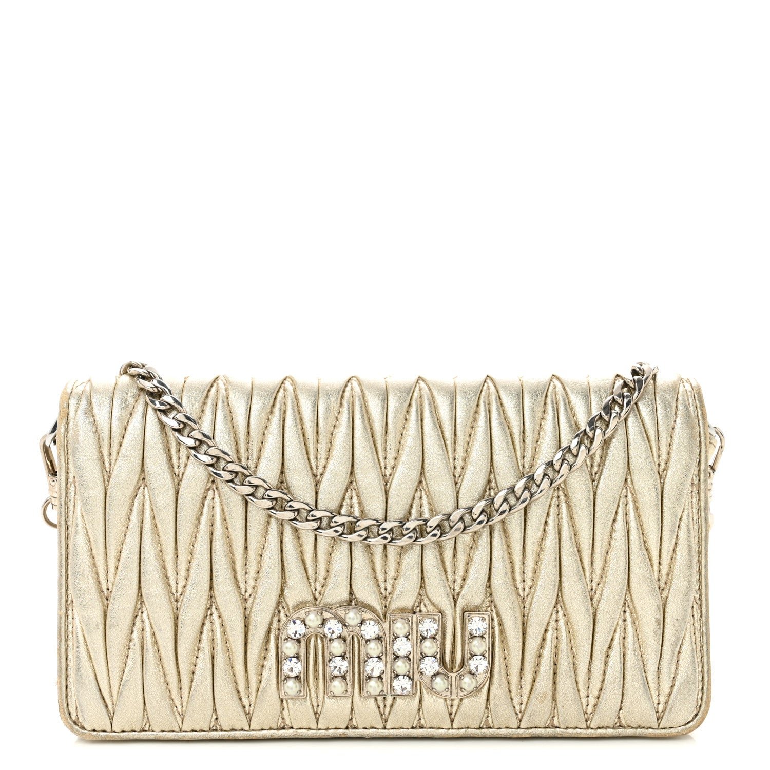 Miu Miu Metallic Nappa Matelasse Chain Crossbody Gold