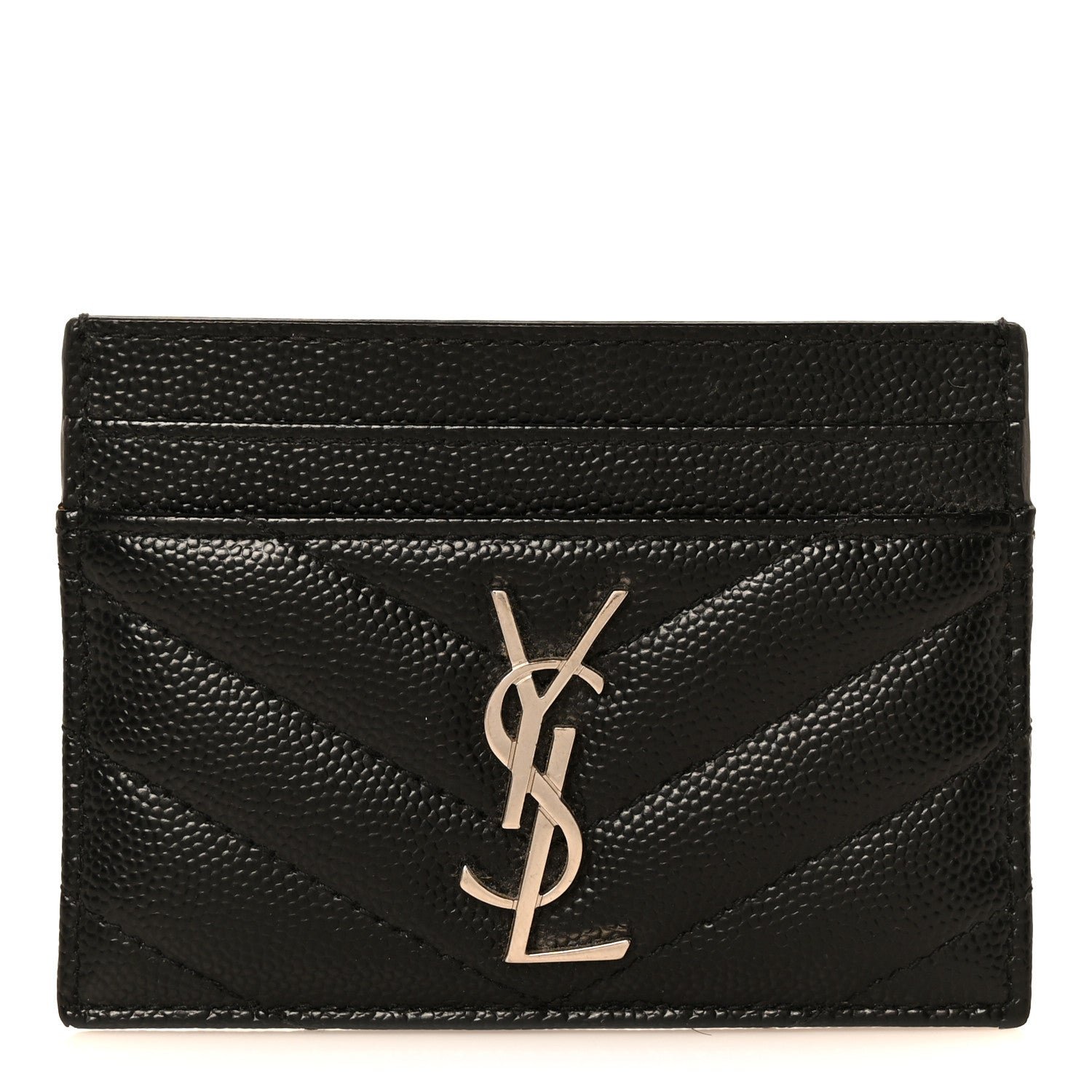 Saint Laurent Grain De Poudre Matelasse Chevron Monogram Credit Card Case Black