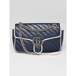 Gucci Gucci Blue/White Quilted Leather Marmont Torchon Small Flap Bag