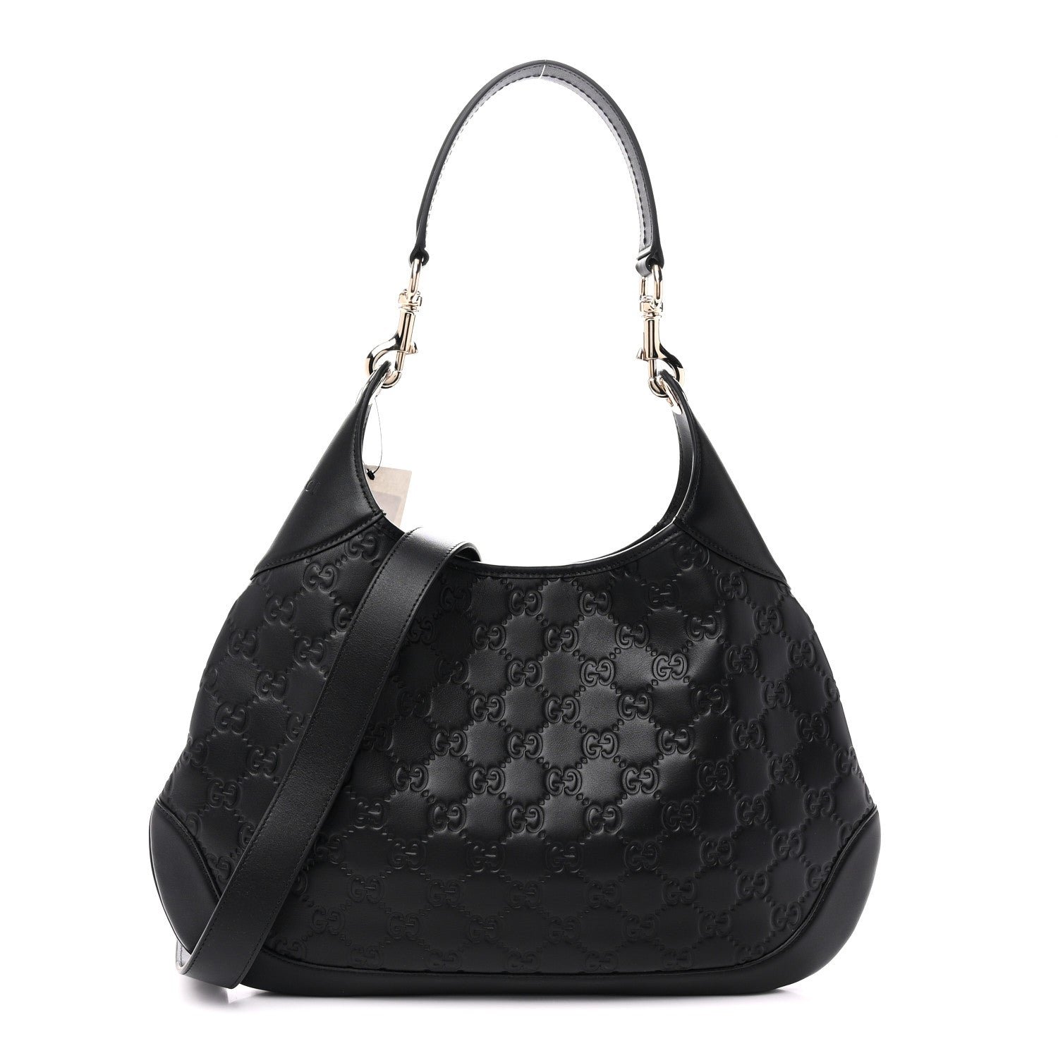 Gucci GG Calfskin Embossed B Medium Shoulder Bag Arabella Black