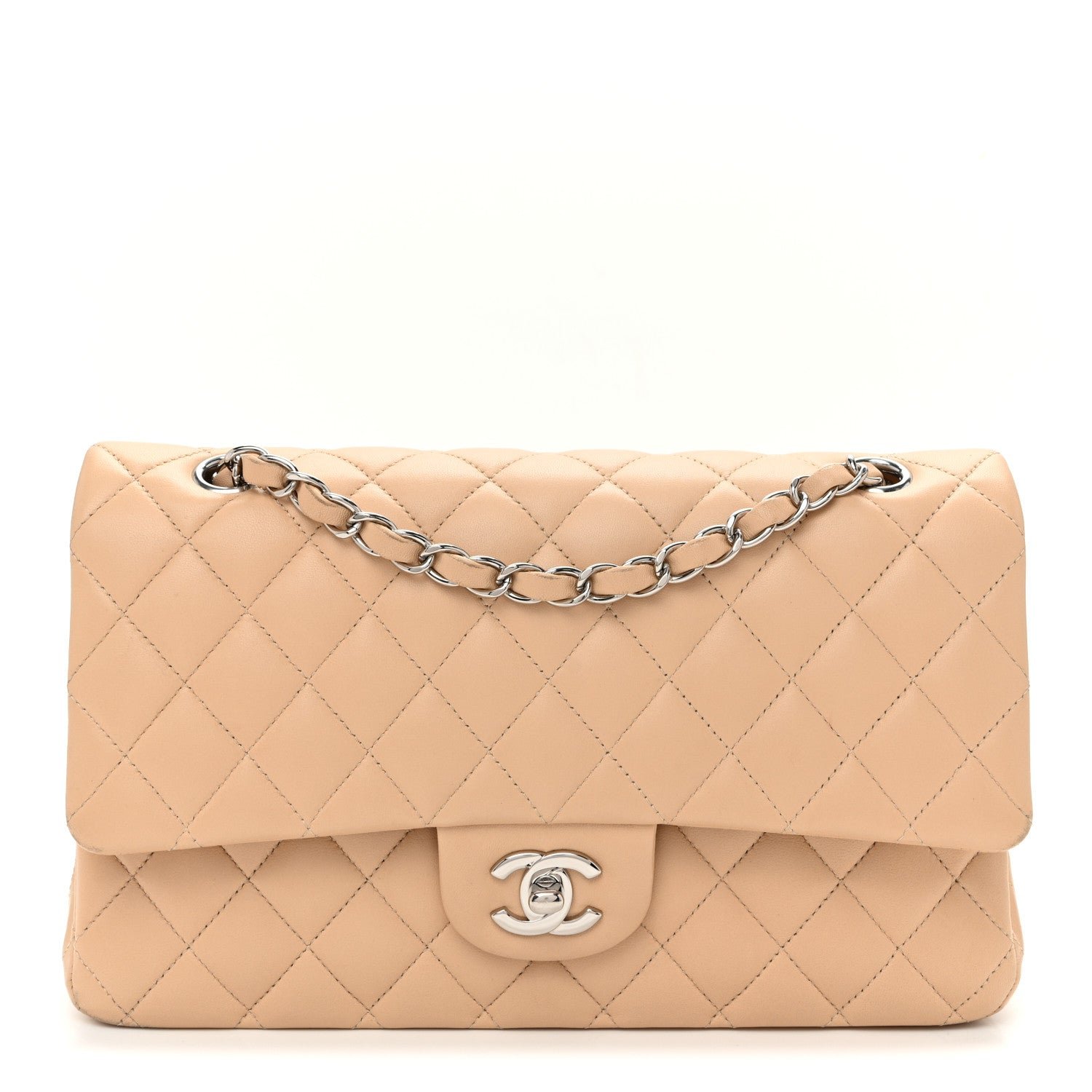 Chanel Lambskin Quilted Medium Double Flap Beige