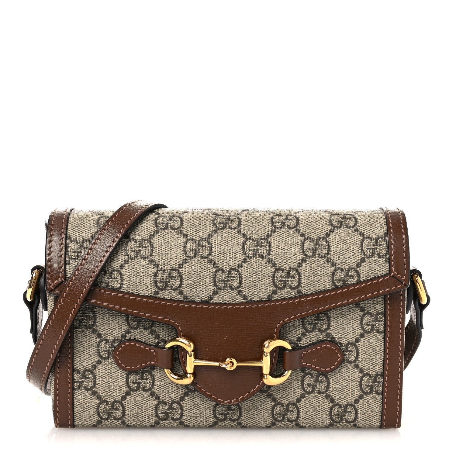 Louis Vuitton GG Supreme Monogram Mini Horsebit 1955 Shoulder Bag Beige Brown Sugar