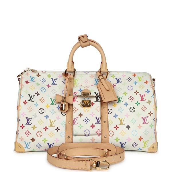 Louis Vuitton X Takashi Murakami Keepall Bandouliere 45 White Monogram Multicolored Gold Hardware