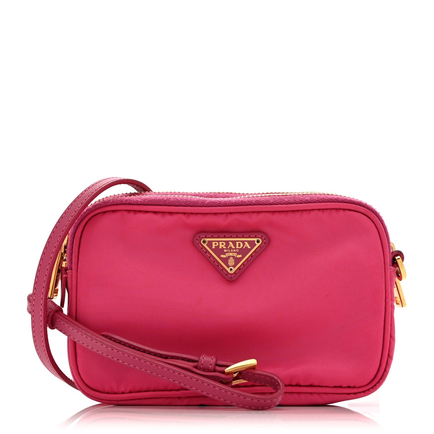 Prada Tessuto Nylon Saffiano Mini Camera Crossbody Fuxia
