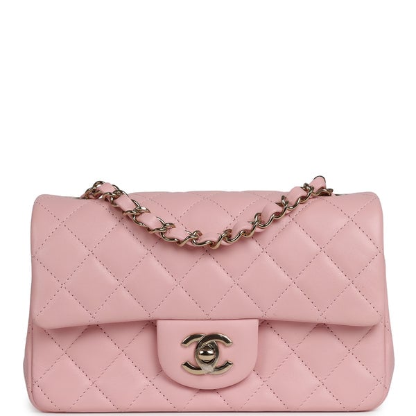 Chanel Mini Classic Rectangular Flap Bag Light Pink Lambskin Light Gold Hardware