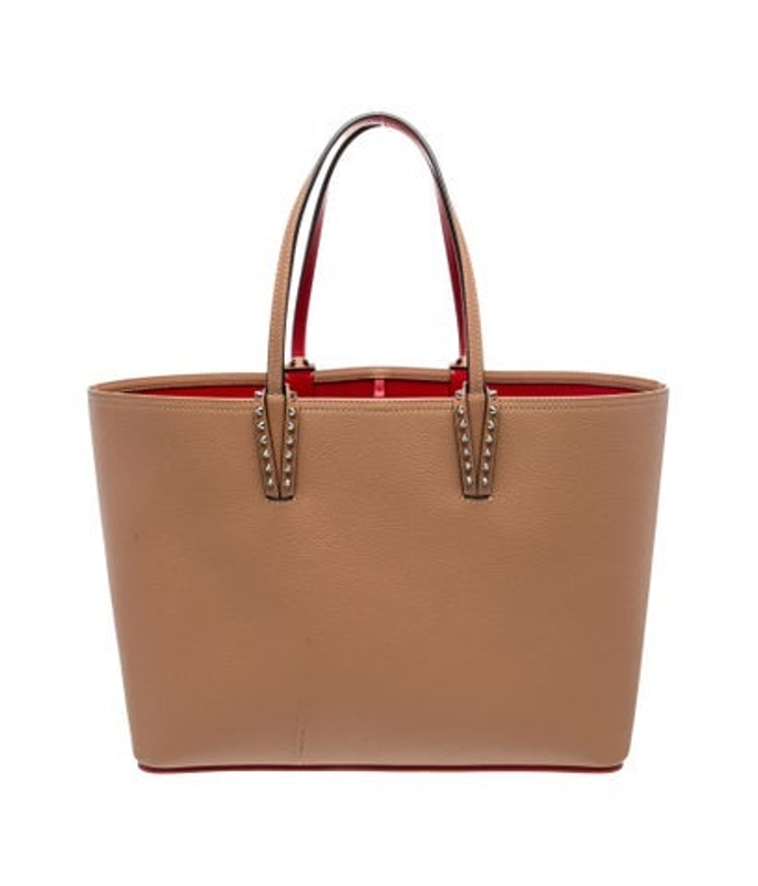 Christian Louboutin Louboutin Leather Calfskin Empire Spikes Small East West Cabata Tote Nude