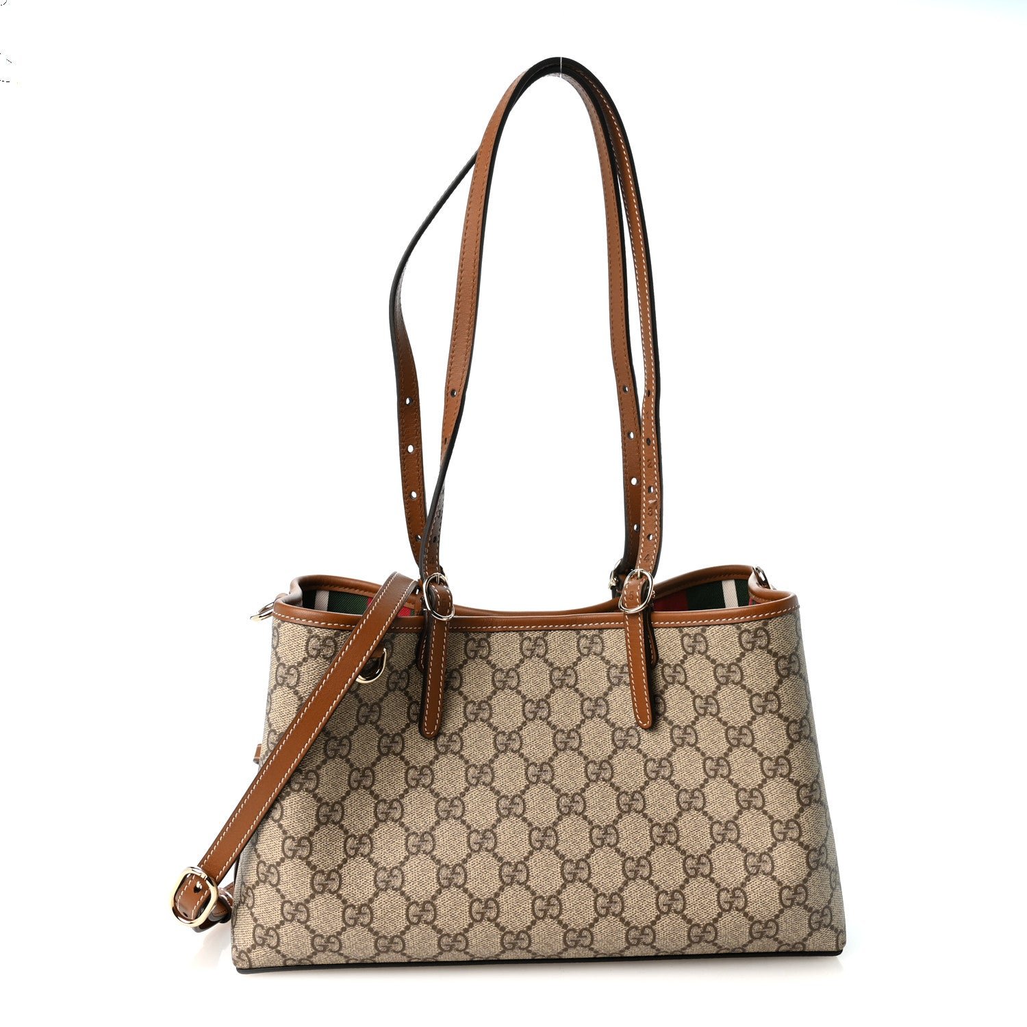 Gucci GG Supreme Monogram Emblem Medium Tote Bag Beige Dark Brown