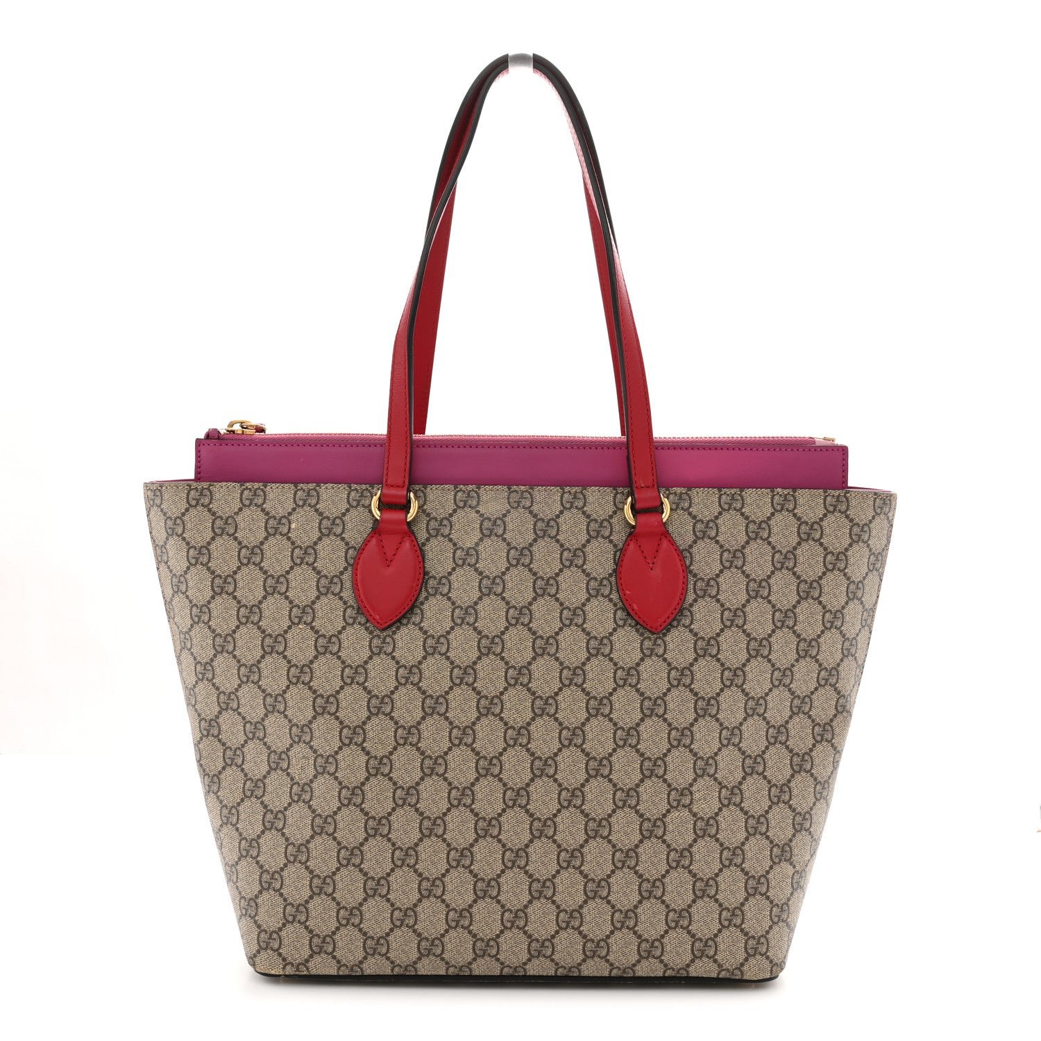 Gucci Gucci GG Supreme Monogram Medium Zippered Bucket Tote Beige Hibiscus Red New Rosette