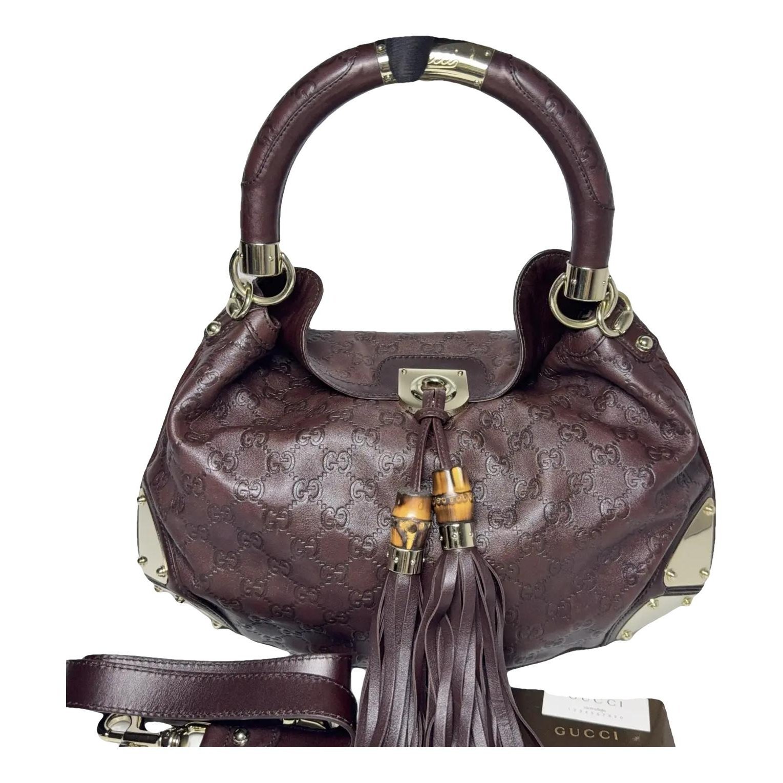 Convertible Pompon Bamboo Top Handle leather crossbody bag