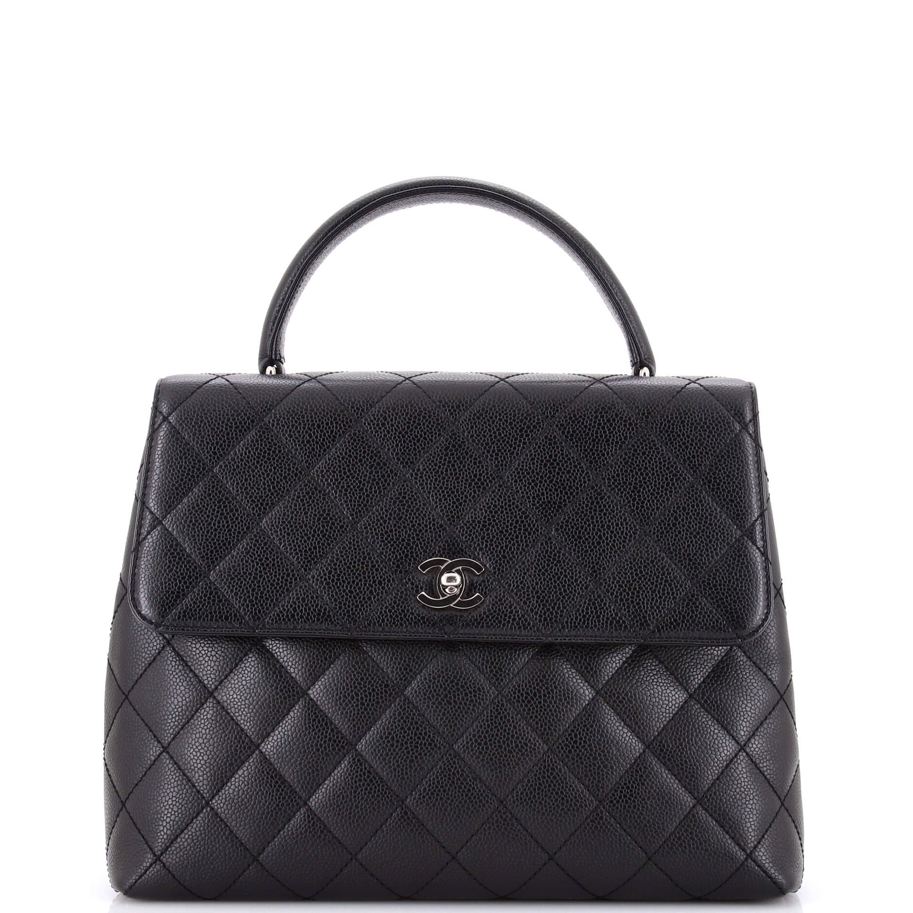 Vintage Classic Top Handle Flap Bag Quilted Caviar Jumbo