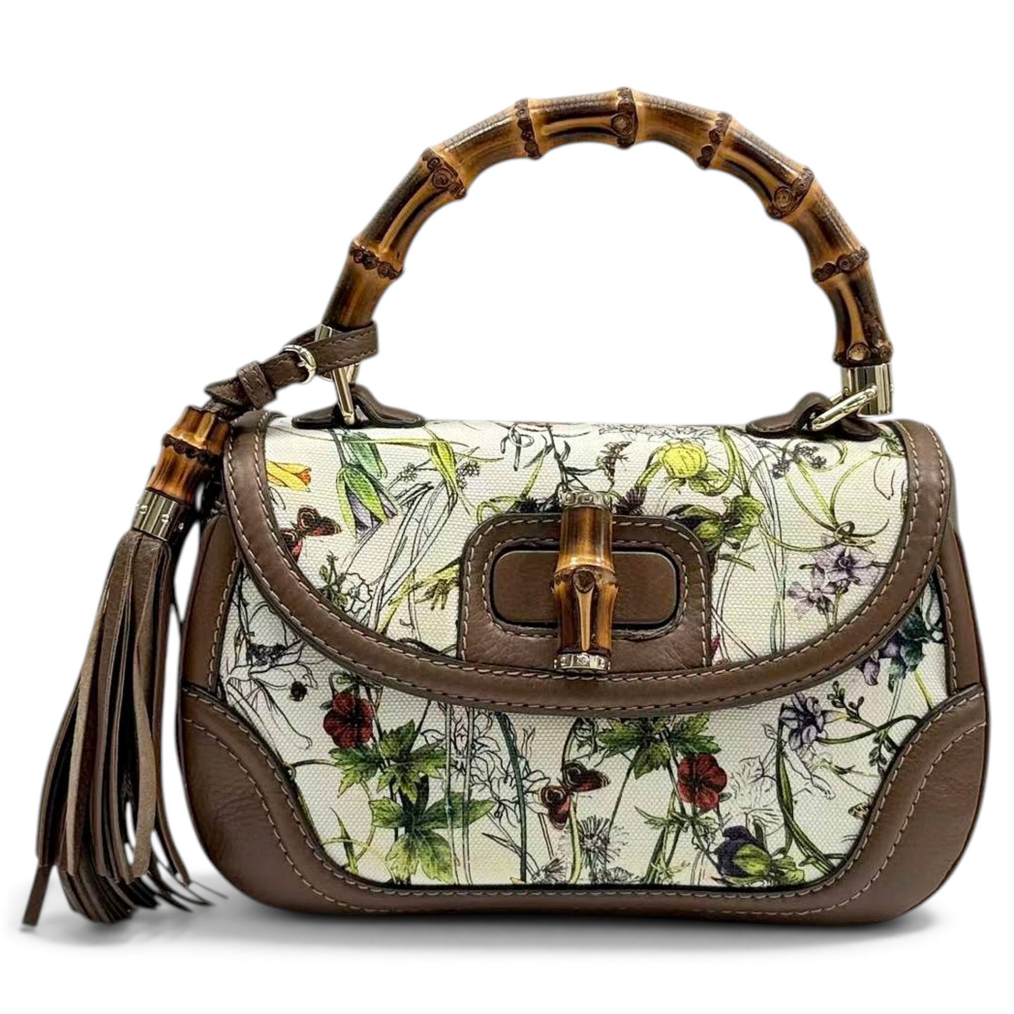 Convertible Pompon Bamboo Top Handle cloth handbag