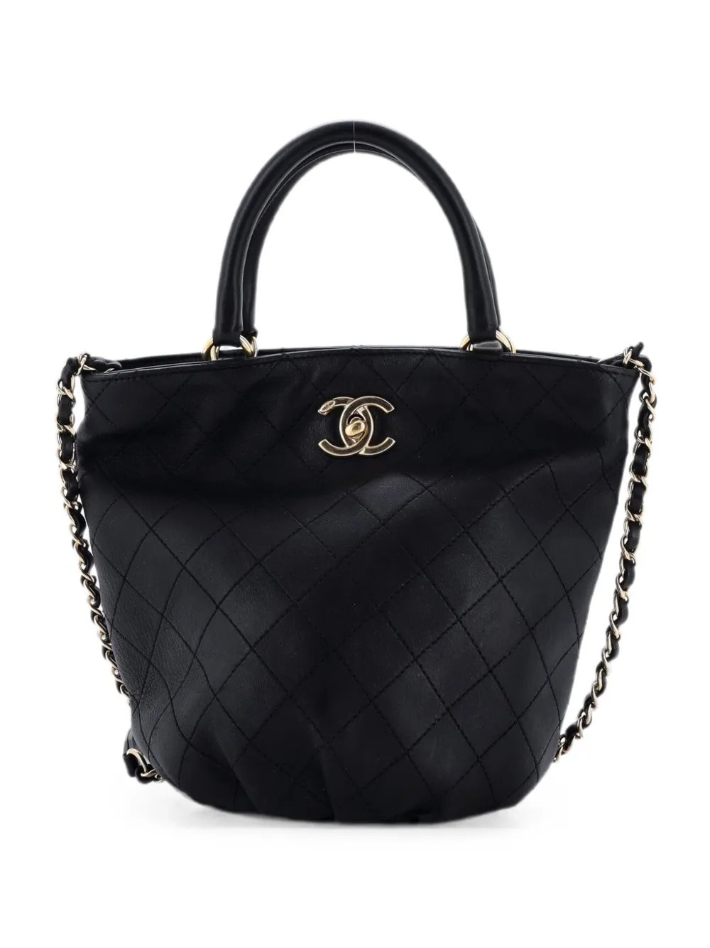 Chain Handle Quilted Calfskin bucket bag