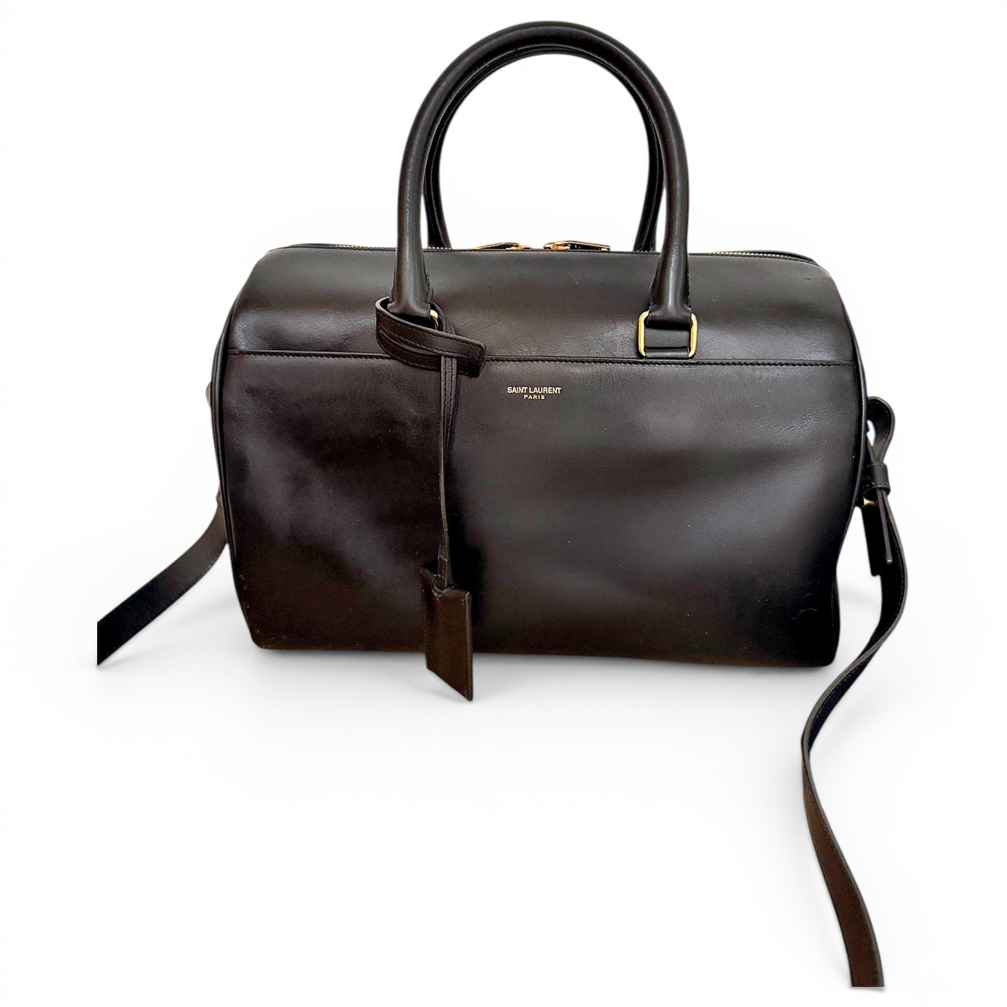 Duffle leather handbag
