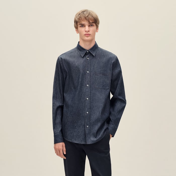 Indigo Straight Cut Shirt With Louis Collar
