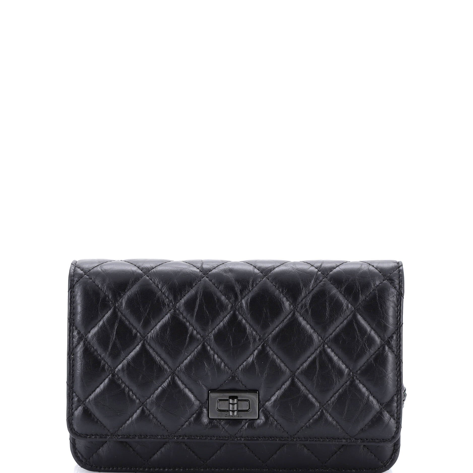Chanel So Black Reissue 2.55 Wallet on Chain Quilted Aged Calfskin