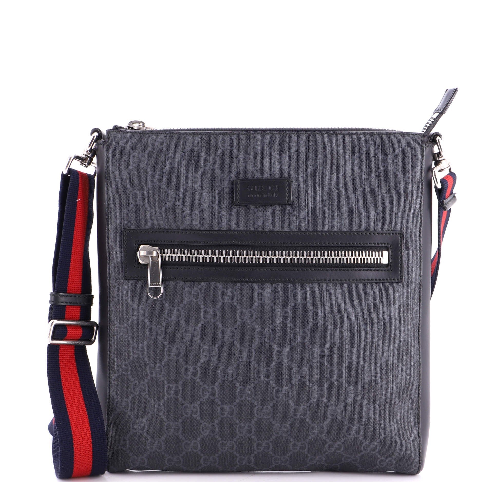 Web Strap Front Zip Messenger Bag GG Coated Canvas Medium