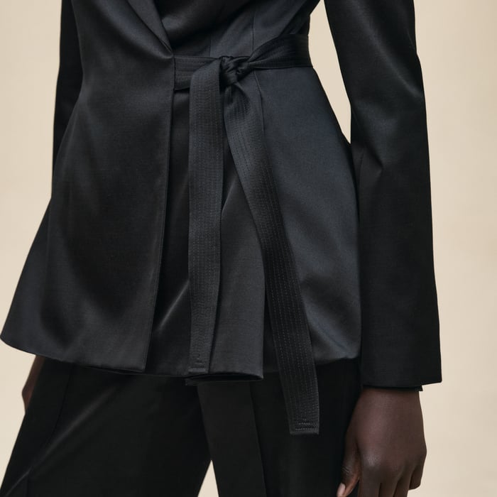 Noir Suit Jacket With Knotted Waist