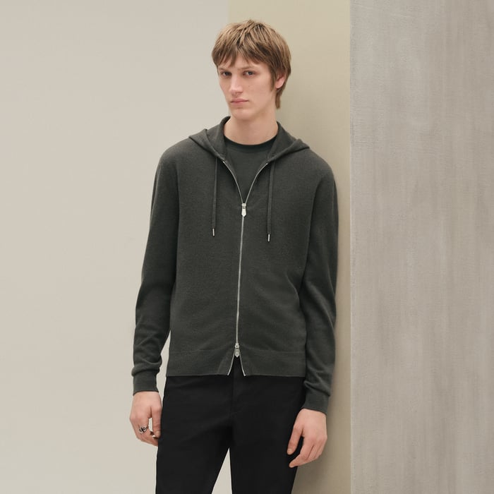 Vert Chrome Cashmere "Maillon Chaine d'Ancre" Hooded Jacket