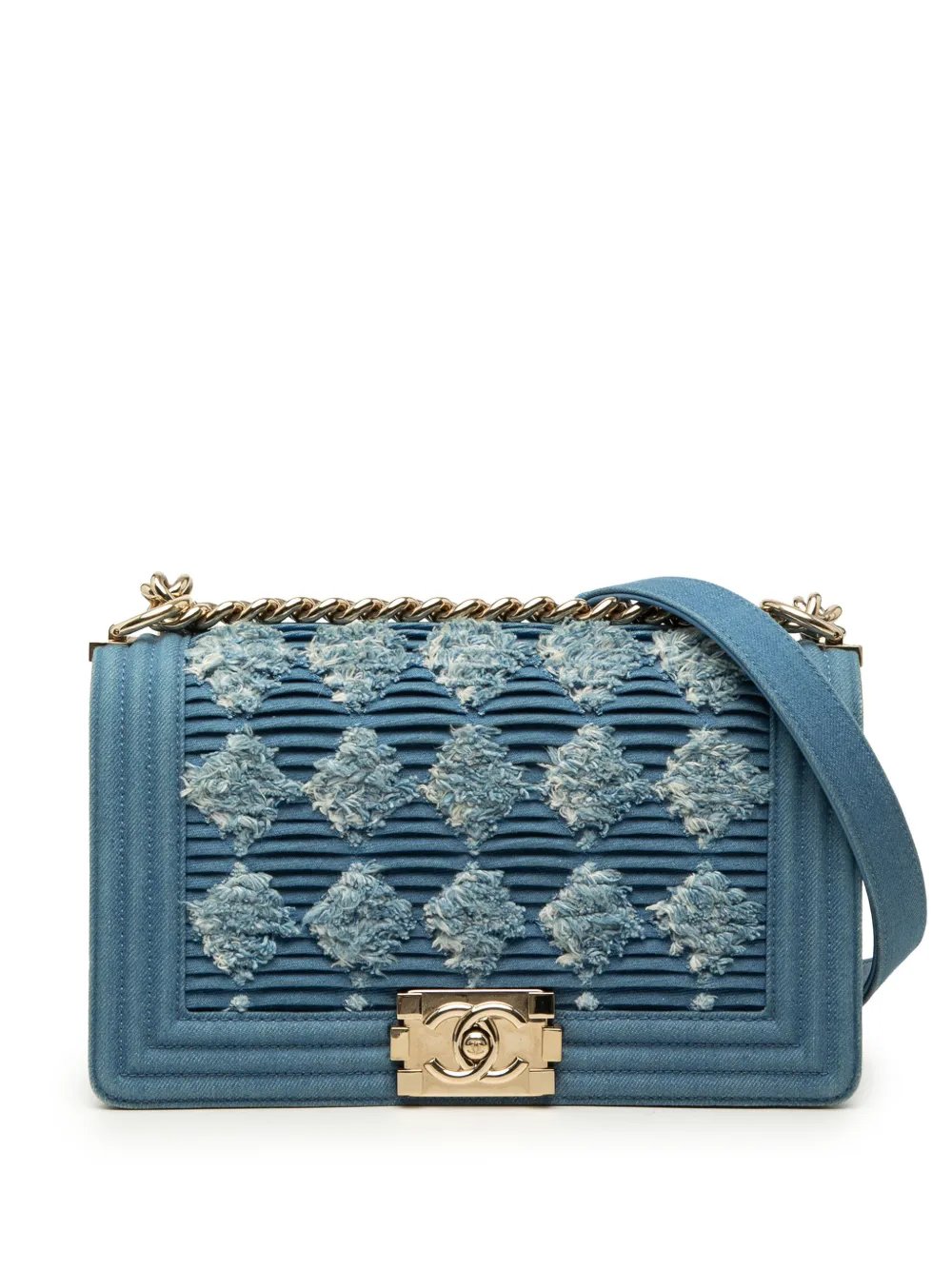 2019 Old Medium Pleated Denim Boy Flap crossbody bag